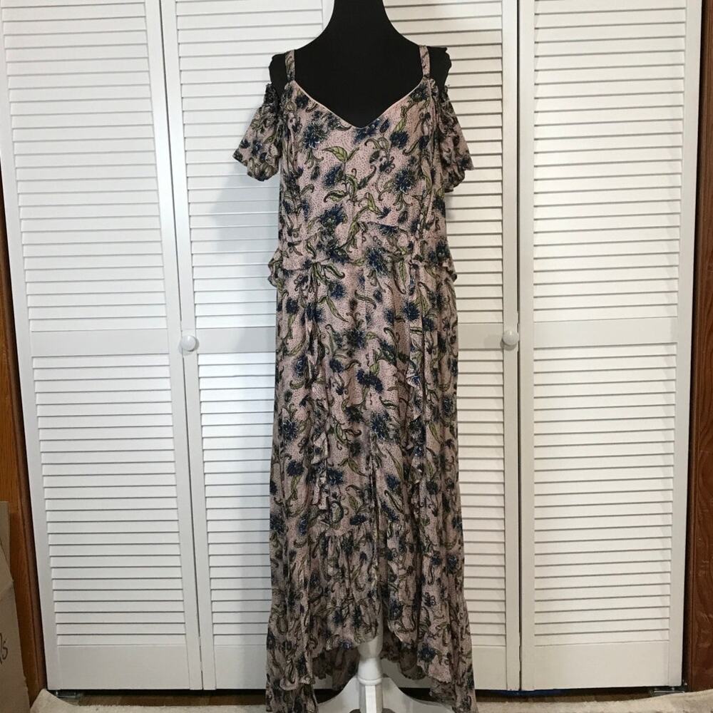 NWT Jessica Simpson Yasmin Boho Flowy Floral Ruffled Cold Shoulder Maxi Dress 1X